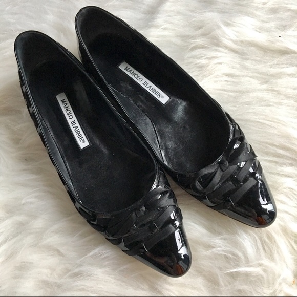 Manolo Blahnik Shoes - Manolo Blahnik black patent flat woven 36.5